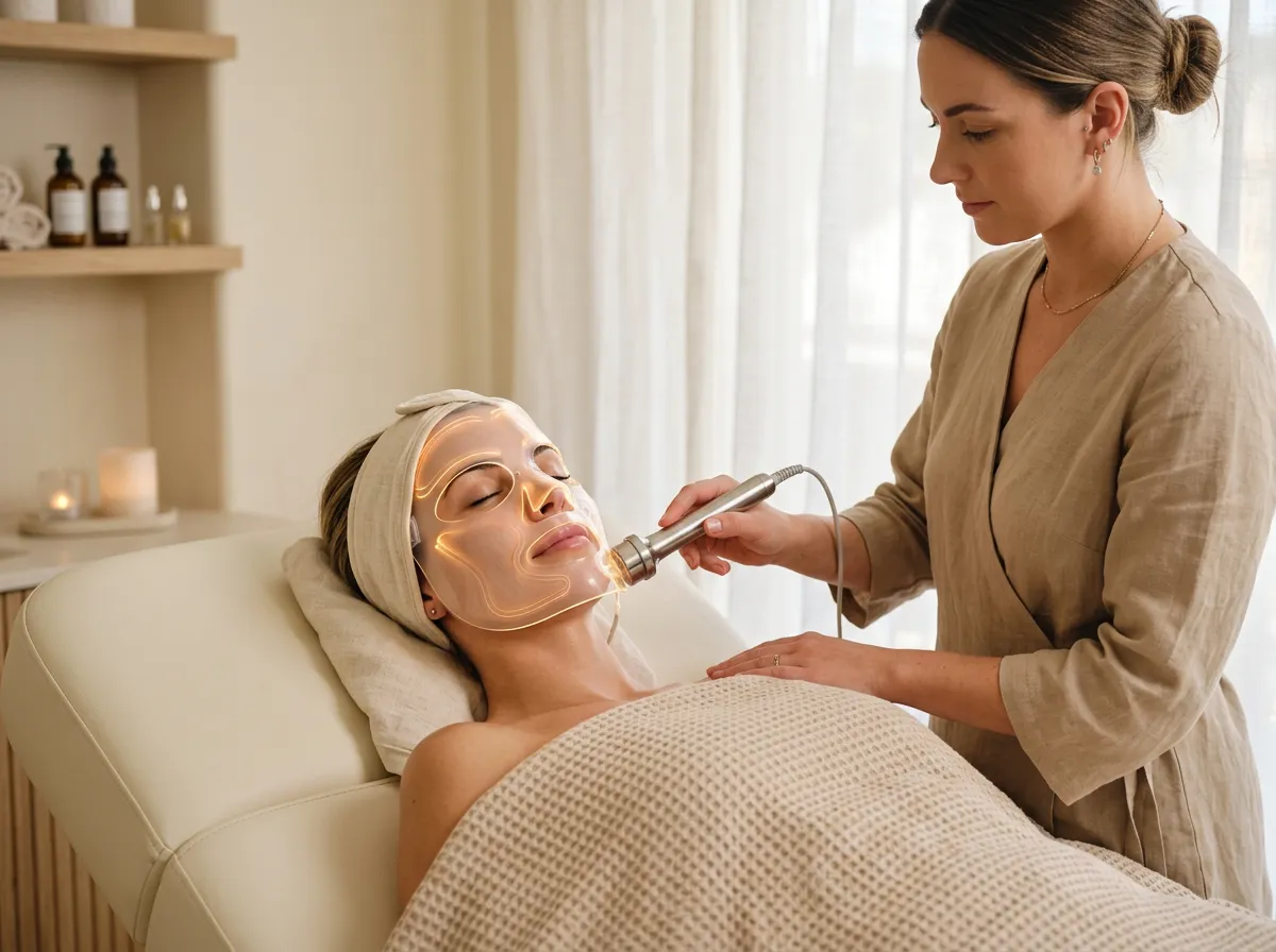 Applicateurs d'électrostimulation faciale Magic Lift positionnés sur un visage détendu — Institut Néa 'Skin à Vincennes